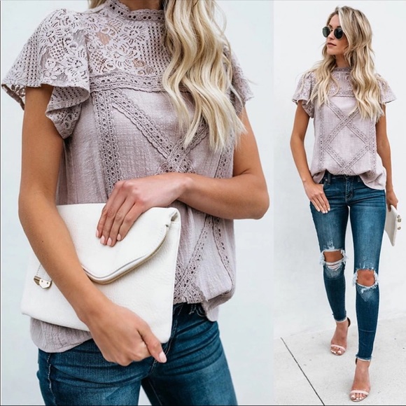 Tops - Geometric Cotton + Lace Blouse